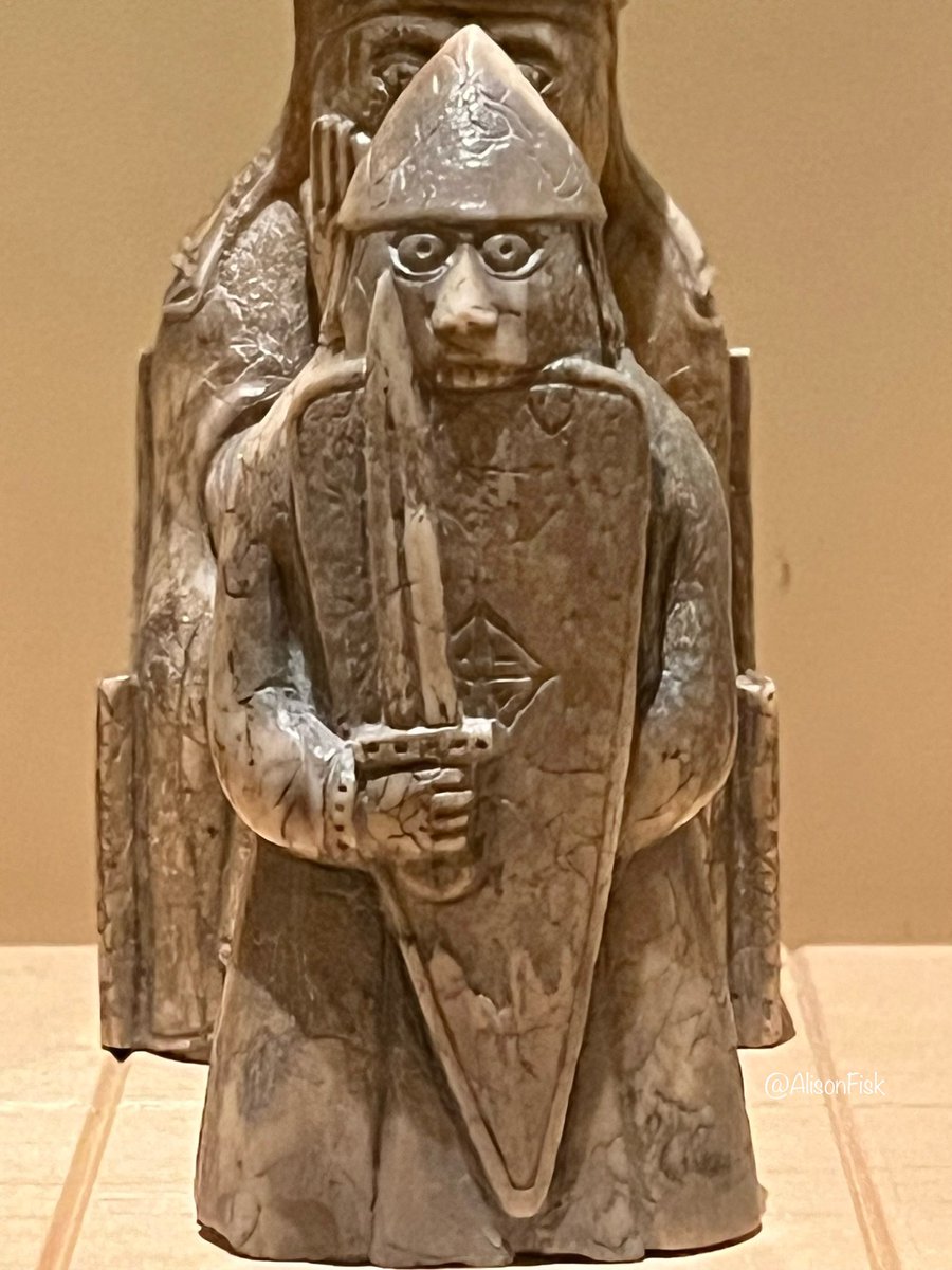 A wide-eyed, shield-biting ‘berserker’. One of the famous Lewis chess pieces from a large 12th-century gaming hoard found on the Isle of Lewis in 1831. Carved from walrus ivory. National Museum of Scotland. 📷 my own taken yesterday!nms.ac.uk/explore-our-co… #Archaeology