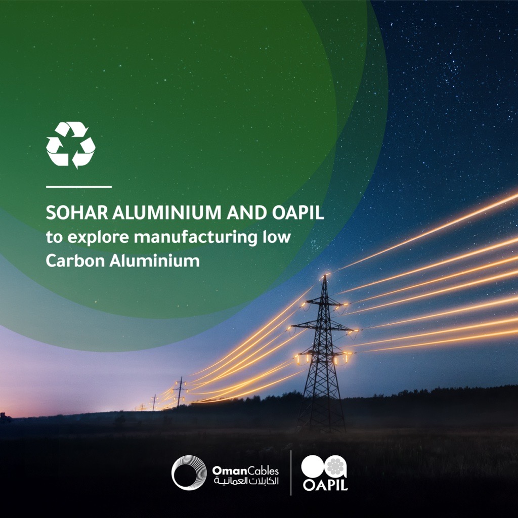 Leading the charge towards a sustainable future!

OAPIL and Sohar Aluminum are proud to announce a new MOU for the development of green aluminum conductors. This partnership underscores our shared commitment to driving innovation and promoting sustainable solutions.