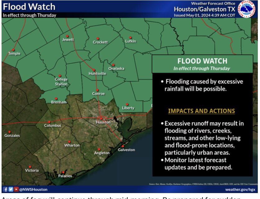 Additional heavy rainfall will be likely tonight into Thursday north of the metro area. This rainfall on top of saturated grounds will lead to rapid flooding and renewed rises on rivers #houwx #txwx