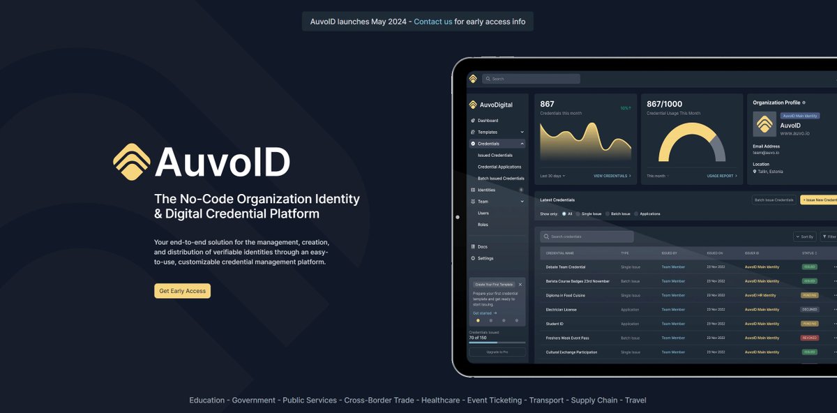 AuvoDigital's tweet photo. AuvoID puts complex organization identity management and digital credential technology in the hands of every business.

Industry agnostic, decentralized public infrastructure to build trust networks without borders.

Signup now at https://t.co/ZPjvvjnEC1

#IOTA #depin #dpi #ssi https://t.co/6jJMXekNuE