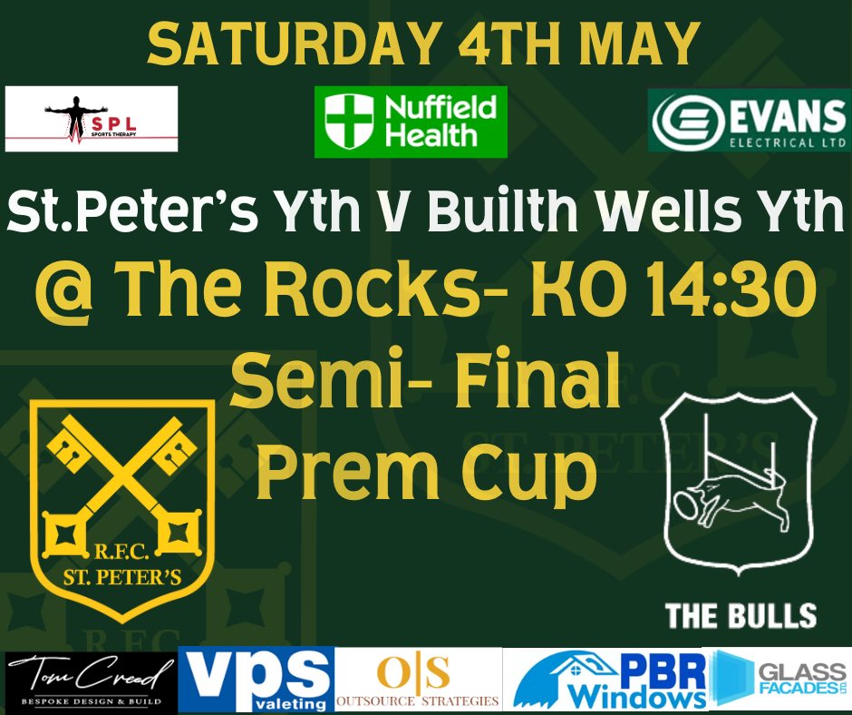 Another big game at the Rocks this Saturday. The Youth have their semi-final clash against @BUILTHR Get down the Rocks to support the lads. #upparocks @StPetersMandJ @StPetersYouth3