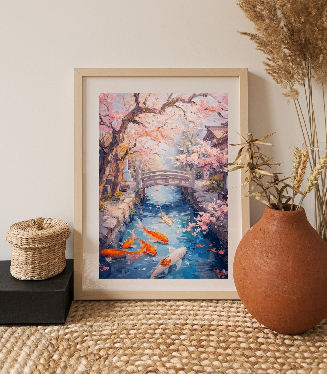 Tranquility flows with this serene koi pond print from Lena Art Design, a peaceful retreat in strokes of pink and blue. 🌸🐟 #ZenArt #KoiPondPrint #LenaArtDesign