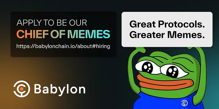 🎨 Do you consider yourself somewhat of a meme-connoisseur? Here's your chance to show it off! 🧑‍🎨 Create memes on self-custodial BTC staking or anything Babylon - and get a chance to win 1 million satoshis plus a place in the Babylonian Hall of Fame! Read more 👉…