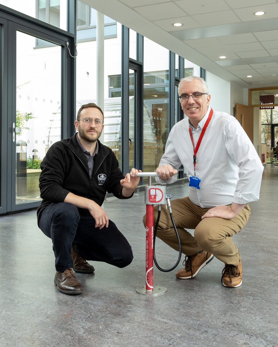 Supporting Active Travel🚵‍♀️🚵‍♀️ Our thanks to the @hsscu for sponsoring a stainless steel bike pump that has been installed in the Central Cycle Hub here in the hospital, and for their continued support of sustainable travel initiatives 🛞🚲