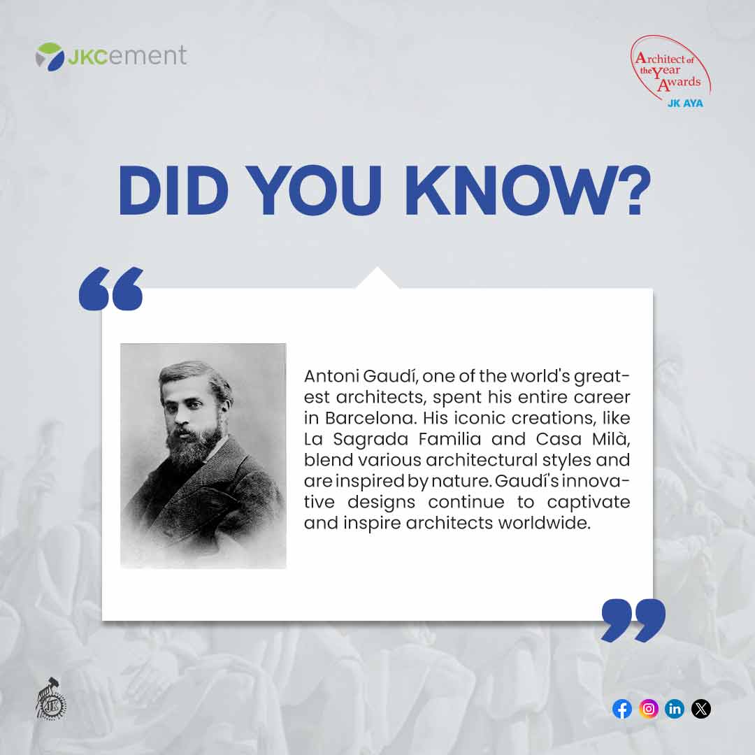 Architectural Genius: Antoni Gaudí's timeless creations continue to inspire awe and wonder around the world. 📷📷
.
.
Submit Your Entry: aya-jkcement.com/forms.html
.
.
#didyouknow #antonigaudi #greatestarchitects #career #architect