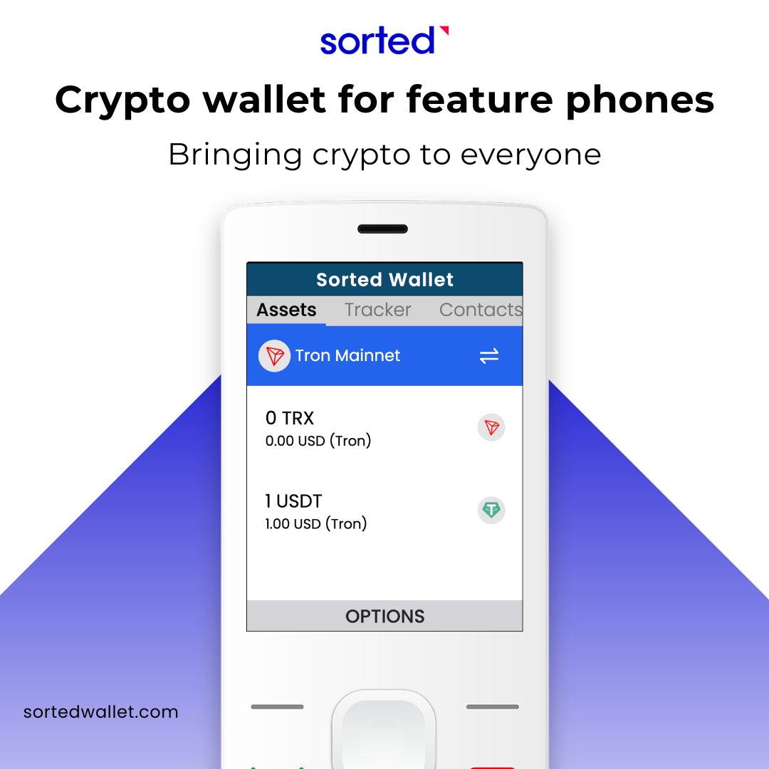 Sorted Wallet is bringing crypto to everyone with the world's first crypto wallet for feature phones 📱 🔥

Now, anyone can access digital assets seamlessly, even without a smartphone 🚀 💵 

#SortedWallet #FinancialInclusion #CryptoForAll