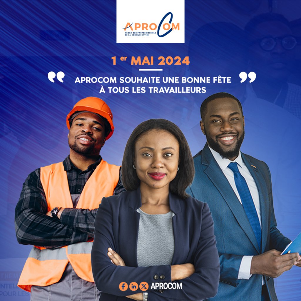 En ce 1er mai, APROCOM souhaite à toutes et à tous une bonne fête des travailleurs.
.
.

#APROCOM #LabourDay #1erMai2024 #CommunicationTogo