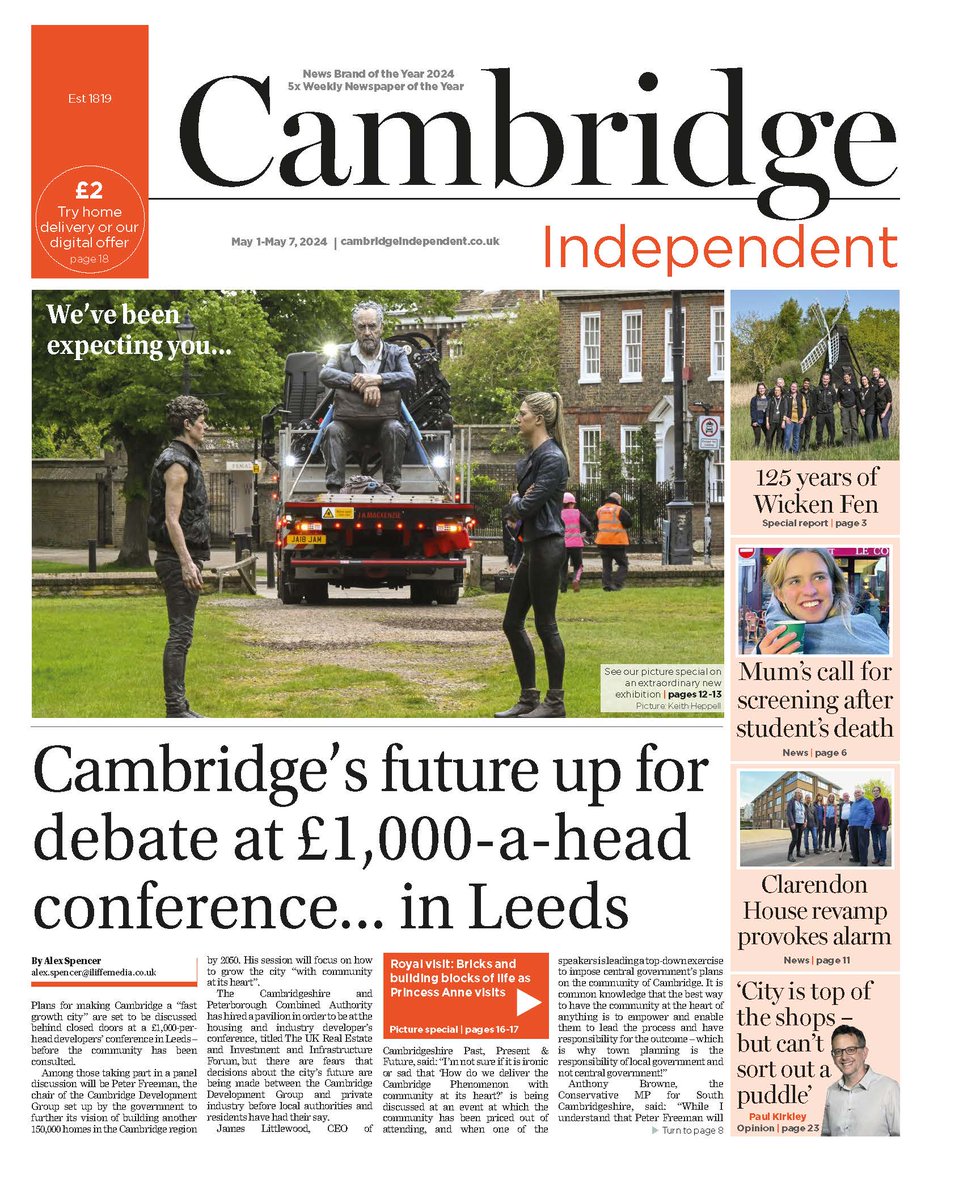 In @CambridgeIndy, how #Cambridge growth will be debated at £1000-a-head conference - in Leeds. Plus: 125 years of @WickenFenNT, debate over Clarendon House revamp, call for cardiac screening after student's death & @prkirkley wonders why we can't even fix a puddle