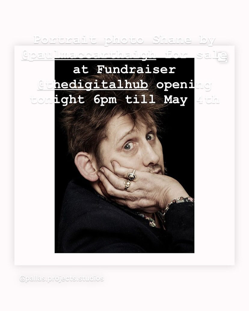 Photo portrait of ⁦@ShaneMacGowan⁩ by ⁦@paulmcphoto⁩ on sale as fundraiser for Palestine at ⁦@TheDigitalHub⁩ The Bank, 86 James St, Dublin 8 from tonight 6pm. Exhibition runs until May 4th ⁦@Victoriamary⁩