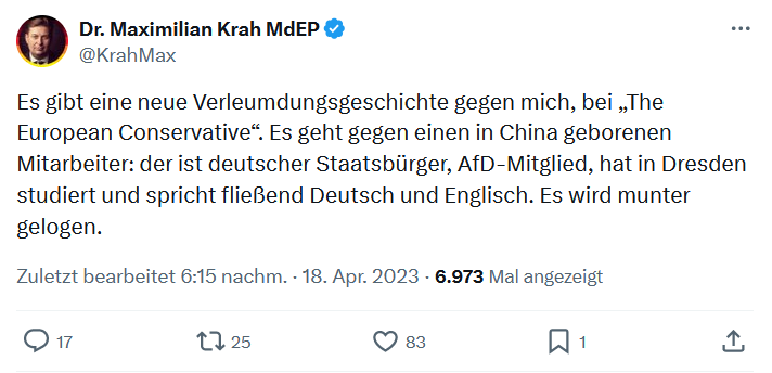 KRAH KANNTE DEN VERDACHT GEGEN JIAN GUO! Vor einem Jahr stritt #Krah ab, dass sein aus China stammender Mitarbeiter irgendetwas mit chinesischen Einflussoperationen in Deutschland zu tun habe. Einen entsprechenden Blog-Bericht nannte er eine 'Verleumdungsgeschichte'.