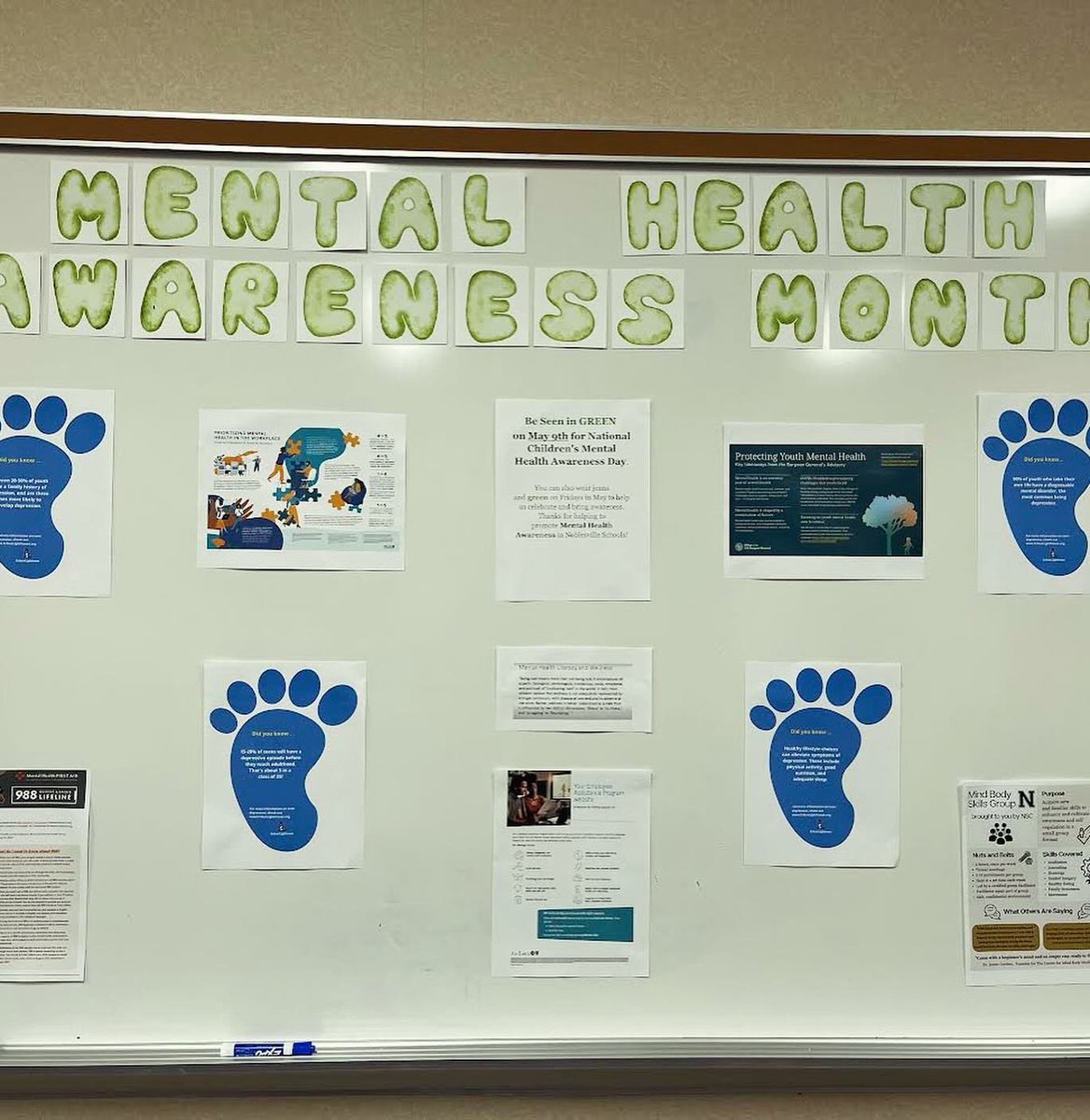 May is #MentalHealthAwarenessMonth! We are fortunate to work in a school district that values school mental health. This month we will be celebrating in a variety of ways. Here are some bulletin boards from our #schoolcounselor and #schoolsocialworker duo at North Elementary.