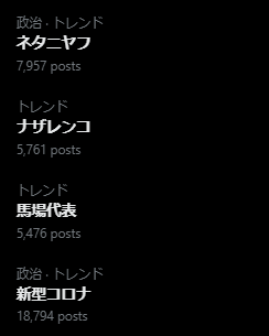 トレンド全部が　消えて欲しいものだらけ🤮

#END維新
#StopGazaGencide