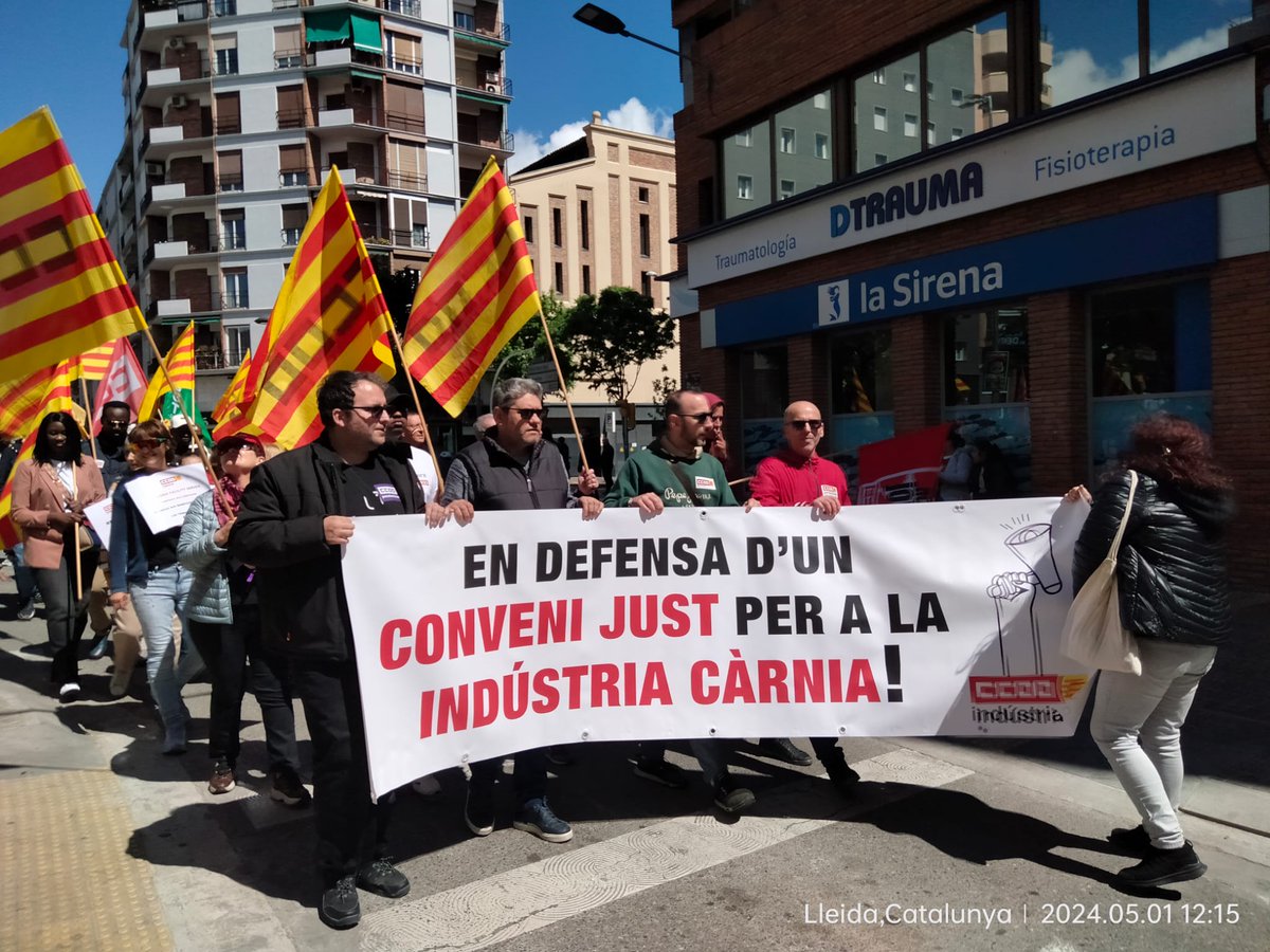 A la manifestació del #1rMaigCCOO de Lleida hem exigit a la patronal que rectifiqui per poder avançar en la negociació del conveni i també hem reivindicat un conveni just per a les indústries càrnies #1MCCOO