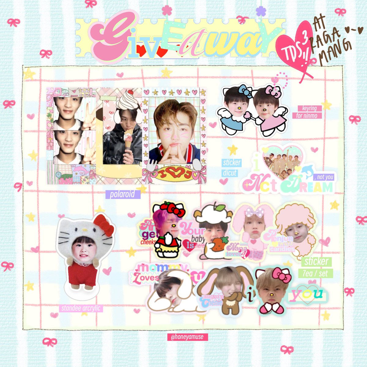👩🏻‍❤️‍💋‍👩🏻 pls rt

🍓🥄 giveaway tds 3
🛟 rules : rt + show this tw 
🍹🌺 date : 22 - 23 , 10 set / day ( including n’ mark standee )
> ninmo keyring : 7 ea / day 👛

🏡 at ragamangala , time : tba
👔♥️ for exchange dm ka ( 5 set )

#NCTDREAM_THEDREAMSHOW3 
#NCTDREAM_THEDREAMSHOW3_in_BKK
