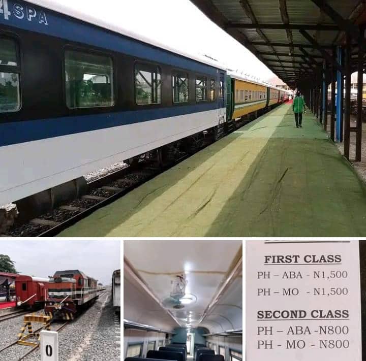 🇳🇬Federal Government Launches Port-Harcourt-Aba Train Service. Details:👇🏿 ●PH to Aba👉🏿 ₦1,500 ( First Class) ●PH to Aba 👉🏿 ₦800 ( Second Class) Nigeria is back on track👏🏿