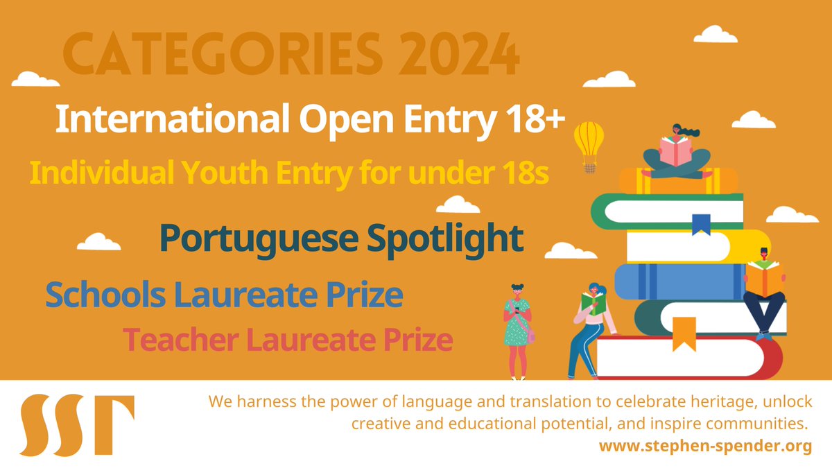 We also have categories for:
· 18-and-under & 14-and-under
· schools (KS1-KS5)
· teachers
· AND a special spotlight on #Portuguese!

#SSTPoetryPrize2024 #PortugueseSpotlight @ismla_uk @languageacts #mfltwitterati #teamenglish
stephen-spender.org/stephen-spende…