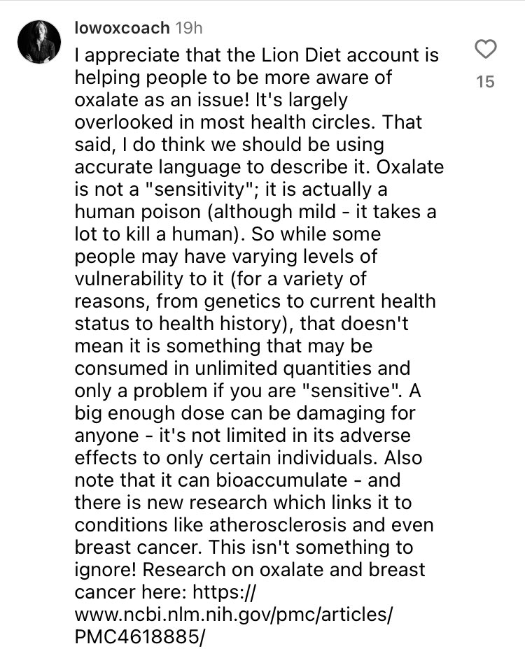 Oxalate is a chemical in plants that plants use for many good reasons, from vital plant metabolism to protection from predation. However, it’s not friendly to humans! Saying you are sensitive to it is like saying you are sensitive to arsenic; it just doesn’t make sense.