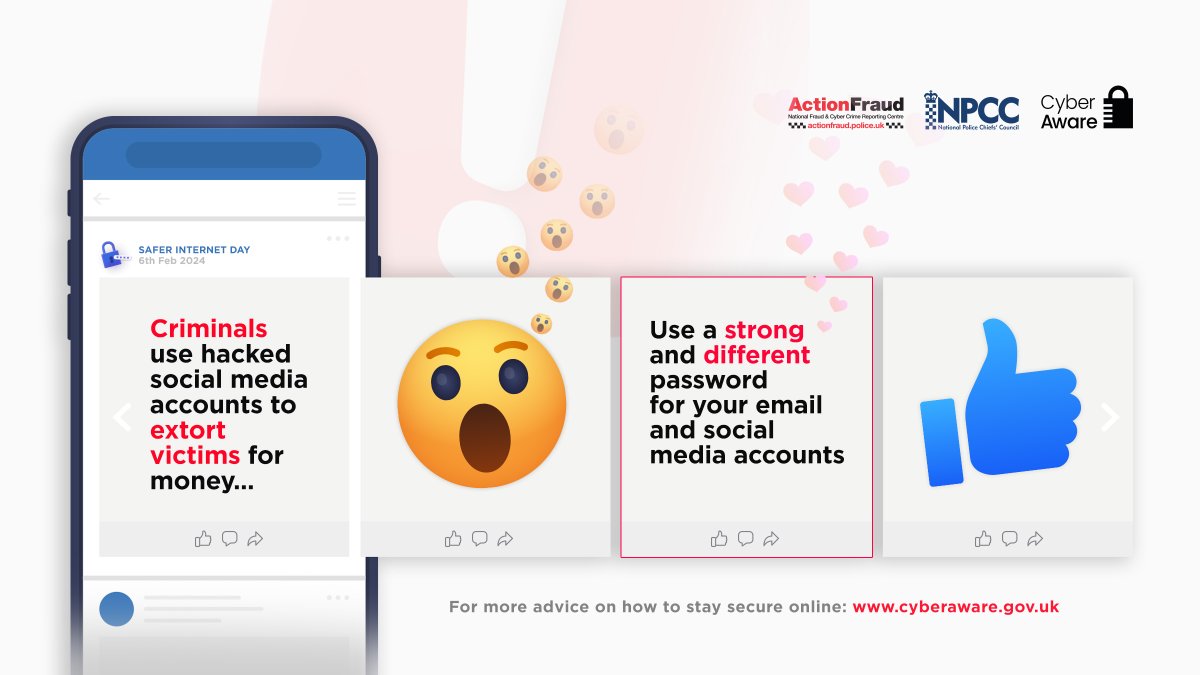 Criminals use hacked social media accounts to extort victims for money. Don't make life easy for them, use our top tips to secure your accounts properly. Find out more👇 actionfraud.police.uk/secureyouracco…