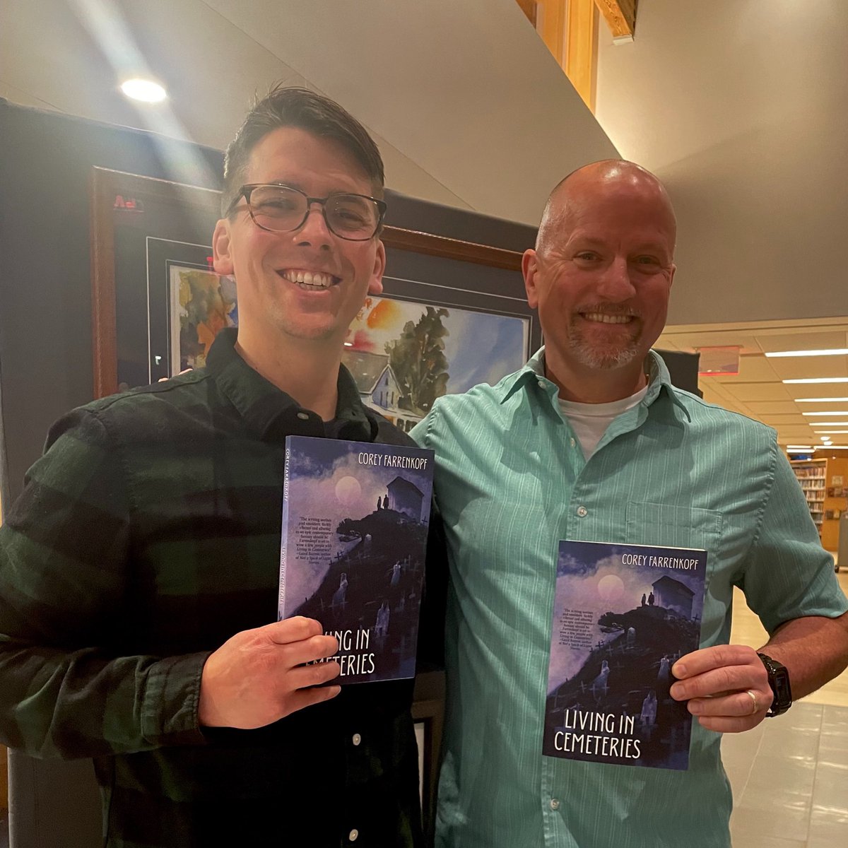 I had such an amazing time last night at the book launch event for @CoreyFarrenkopf debut novel LIVING IN CEMETERIES! Corey and his wife @ggriffiss are truly wonderful people and i just couldn’t be happier for them. And Corey’s book sounds fantastic! 😃 #MyNextRead