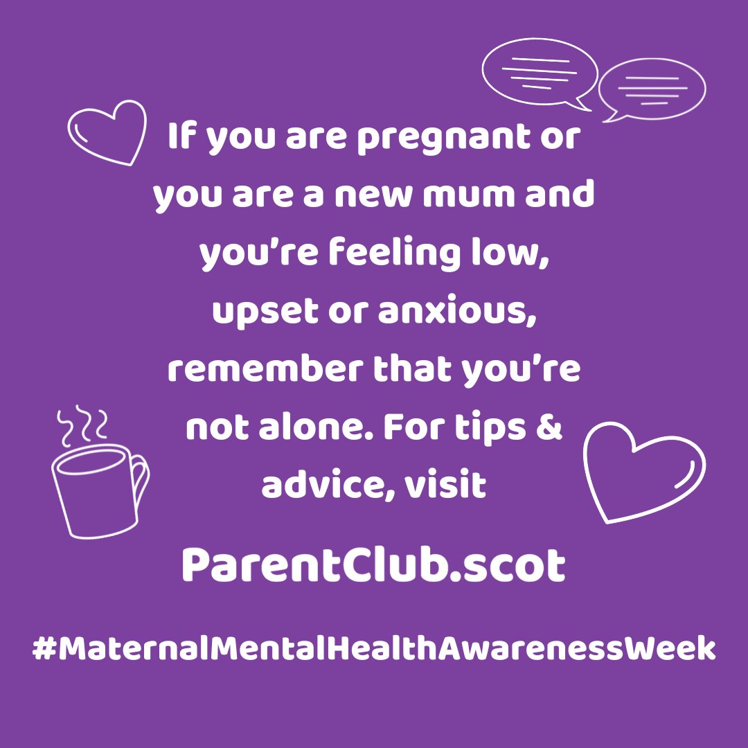 If you are a soon-to-be or new mum and you’re feeling low, upset or anxious, remember you’re not alone 💜 Visit our website for tips & advice on looking after your mental health 💟 ➡parentclub.scot/articles/menta… #MaternalMentalHealthAwarenessWeek #WorldMaternalMentalHealthday