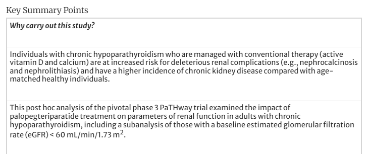 What is the impact of #palopegteriparatide treatment on renal function in adults with chronic #hypoparathyroidism? Read the full #openaccess article here: link.springer.com/article/10.100… #Nephrology