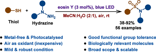 JOC_OL's tweet photo. Just out in #OrgLett, Singh and team are happy to share their work on Metal-Free Photoredox Catalyzed Sulfonylation of Phenylhydrazines with Thiols, which opens a vibrant 🌈💡 pathway for sulfonamide synthesis https://t.co/d0On4RnT9u @DrSundaramSingh @chem_arsala @ambuj19chy https://t.co/u32SICWmxS