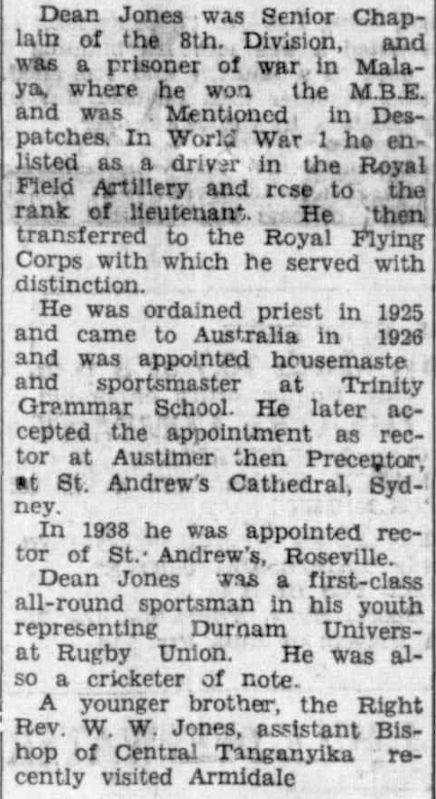 1 May 1949: installation of the Rev. Matthew Kenneth Jones MBE (1891-1972), at St Peter's Cathedral, as second Dean of Armidale. #anglican #75years Ex-Changi POW, Precentor @SydneyCathedral, Principal @SACS_Official, Chaplain @trinitygrammar. Served at Armidale to 1960.