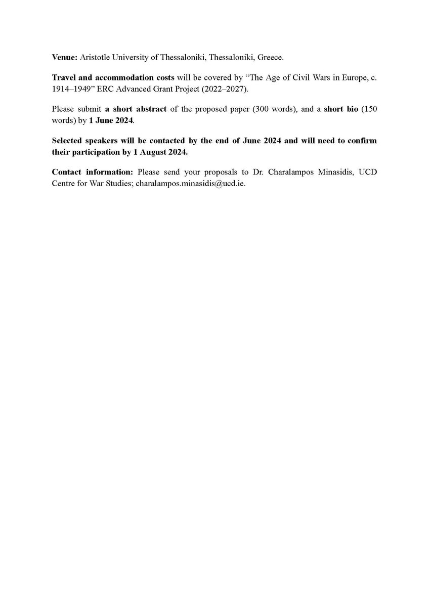 The Age of Civil Wars in Europe, 1914-1949 (@civilwars_erc) on Twitter photo <a href="/UCDHistory/">UCD History</a> <a href="/UCD_Research/">UCD Research</a> 📢Call for Papers 📢join us again in Greece this October for Workshop #6 of the #CivilWars #ERC project. We are looking for papers on the global connections and legacies of Europe’s civil wars between 1917 and 1949. Submit today! civil-wars.eu <a href="/UCDHistory/">UCD History</a> <a href="/UCD_Research/">UCD Research</a> 📢Call for Papers 📢join us again in Greece this October for Workshop #6 of the #CivilWars #ERC project. We are looking for papers on the global connections and legacies of Europe’s civil wars between 1917 and 1949. Submit today! civil-wars.eu