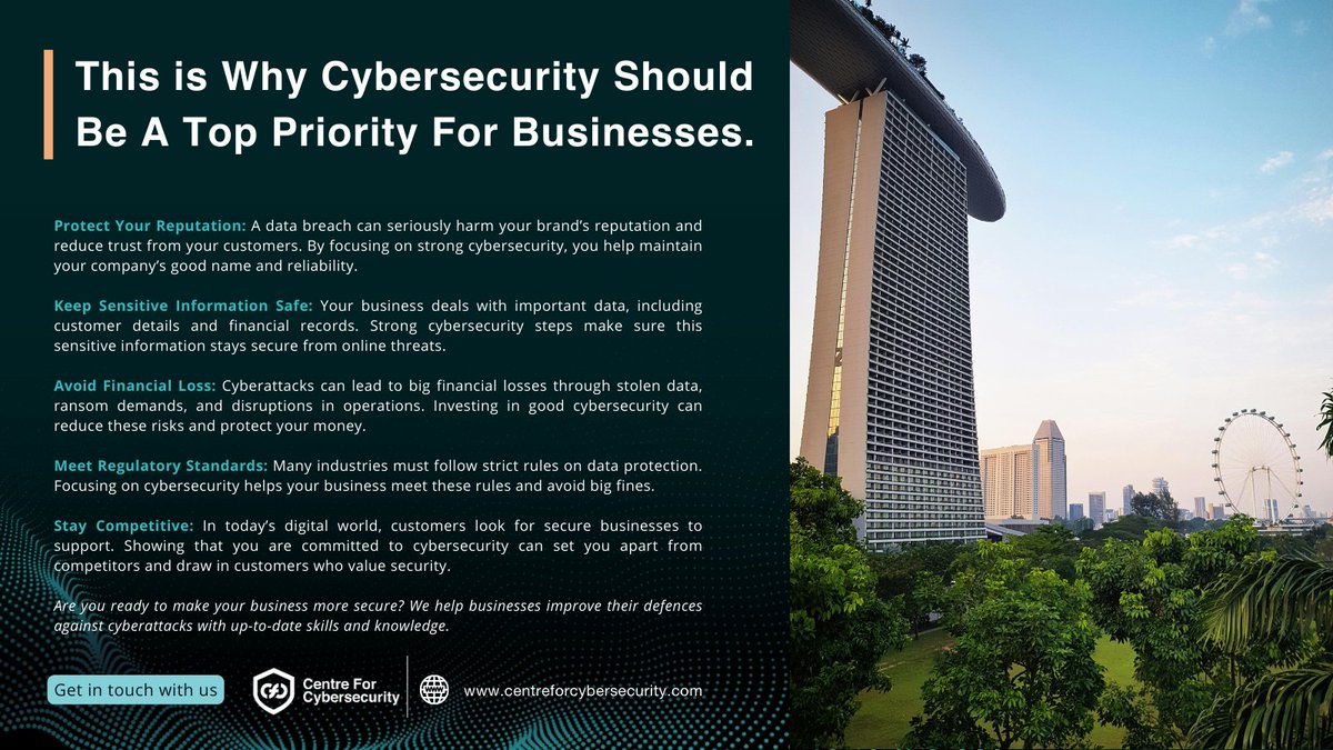 Here are key reasons why cybersecurity should be your top priority for business 🔐

Learn more about our corporate cybersecurity courses ➡ hubs.la/Q02vvJ400

 #CybersecurityTraining #businesssecurity #CyberAware  #cybersecurityforbusienss #businesssecurity