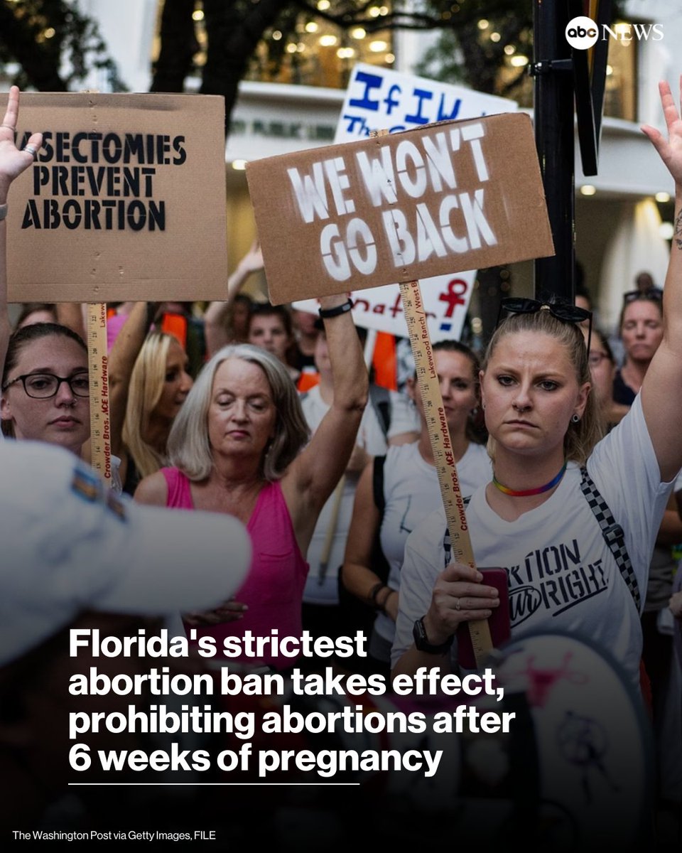 Florida's law banning abortions after six weeks of pregnancy took effect on Wednesday, becoming one of the most restrictive states in the country on abortion access. Read more: trib.al/NuBckdY