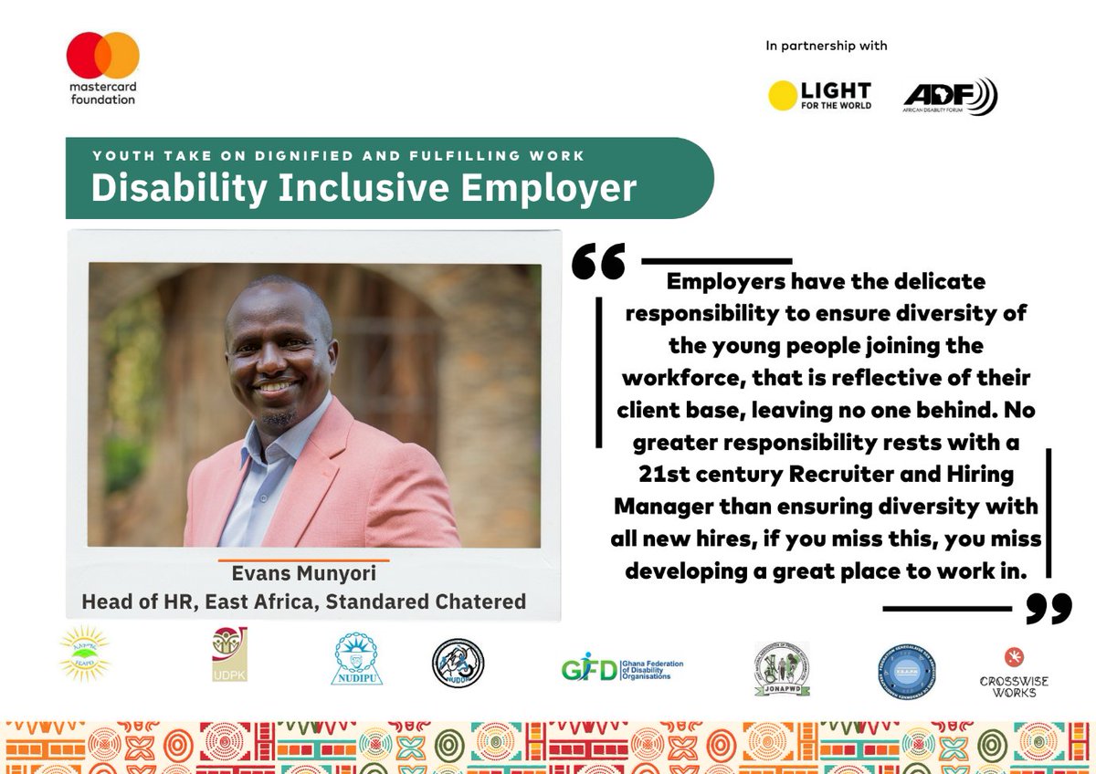 #EvansMunyori's words resonate: #Employers and #Recruiters shape workplaces. It is not just about #hiring; it is about creating #InclusiveWorkspaces where everyone, regardless of their abilities, can be productive and thrive. 

#LaborDay #WeCanWork #YoungAfricaWorks #WCW