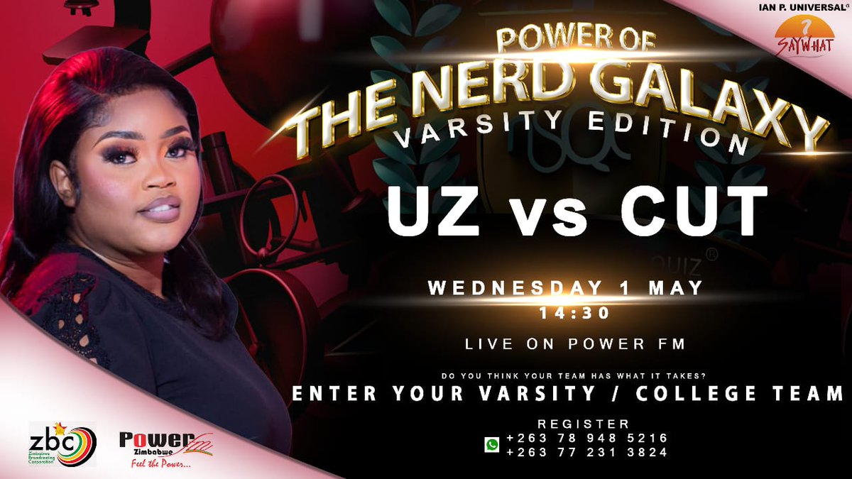 Our Wednesdays are always intriguing. Catch the Power of The Nerd Galaxy Varsity Edition on @powerfmzimbabwe courtesy of @ianpuniverse as the @UniversityOfZim takes on @ChinhoyiCUT ahead of the SAYWHAT Quiz Challenge. Who will be victorious today? Find out at 1430/ #SQChallenge