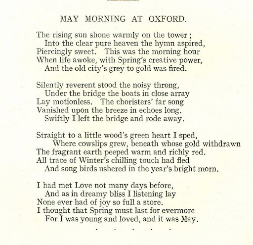 'May Morning at Oxford' by Vera Brittain, Verses of a V.A.D. (1918).