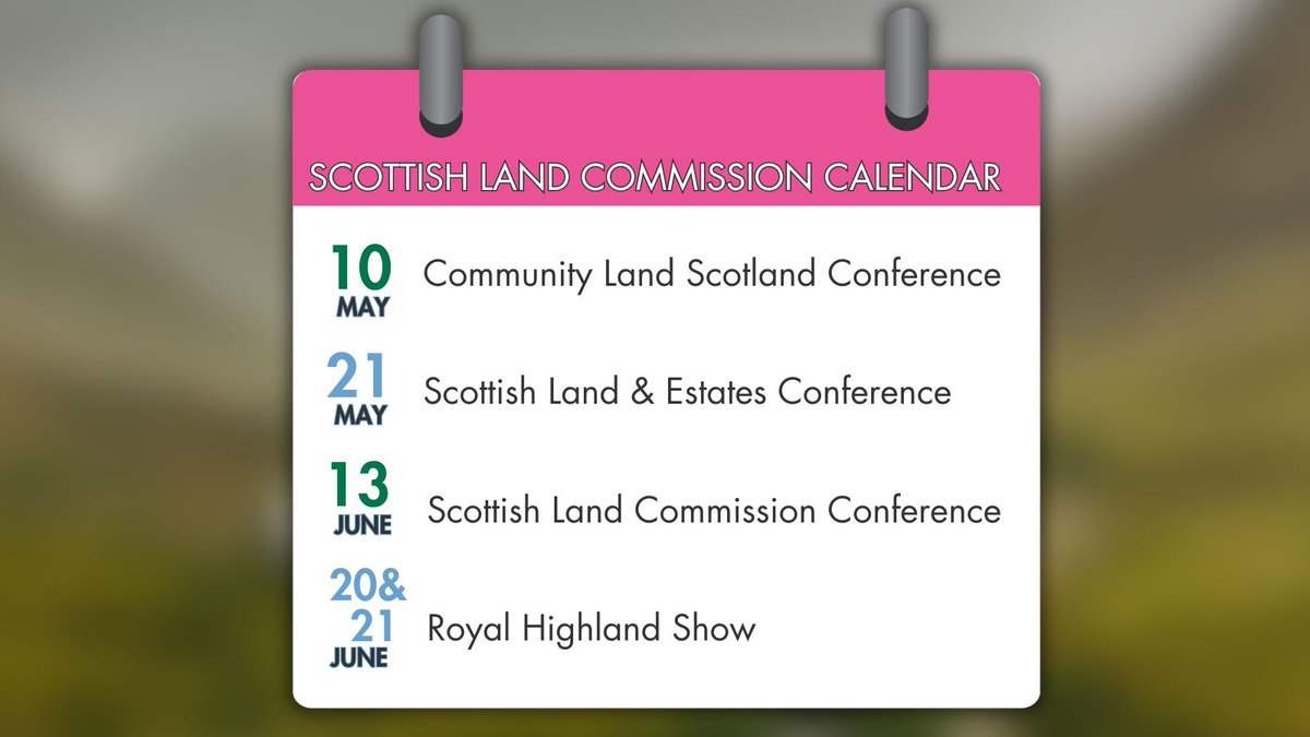 Keen to catch up with us? Our team will be attending a number of events over the next few weeks including the @CommunityLandSc and @ScotLandEstates conferences, the @ScotlandRHShow, and our Conference in June 🎉