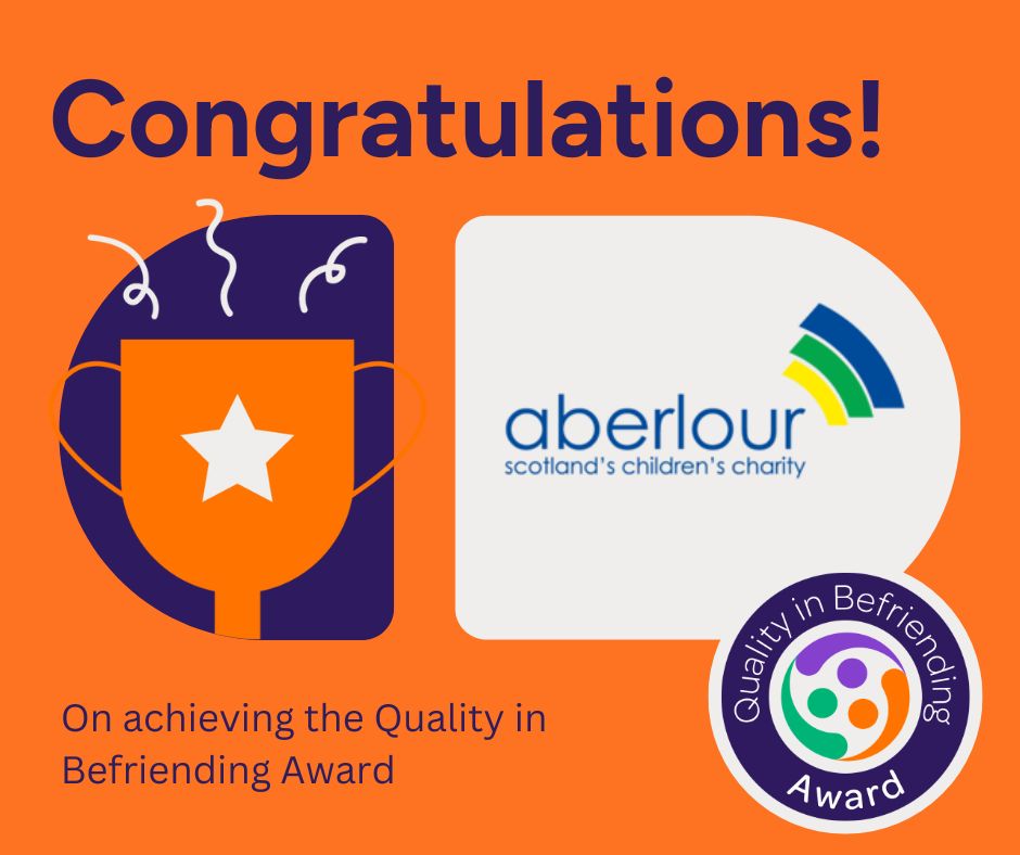 🥳 A big congratulations to @AberlourCCT , who have achieved the Quality in Befriending Award. It's a recognition of your hard work and commitment. Well done! 👏 Find out more about the Quality in Befriending Award at bit.ly/456hIXs
