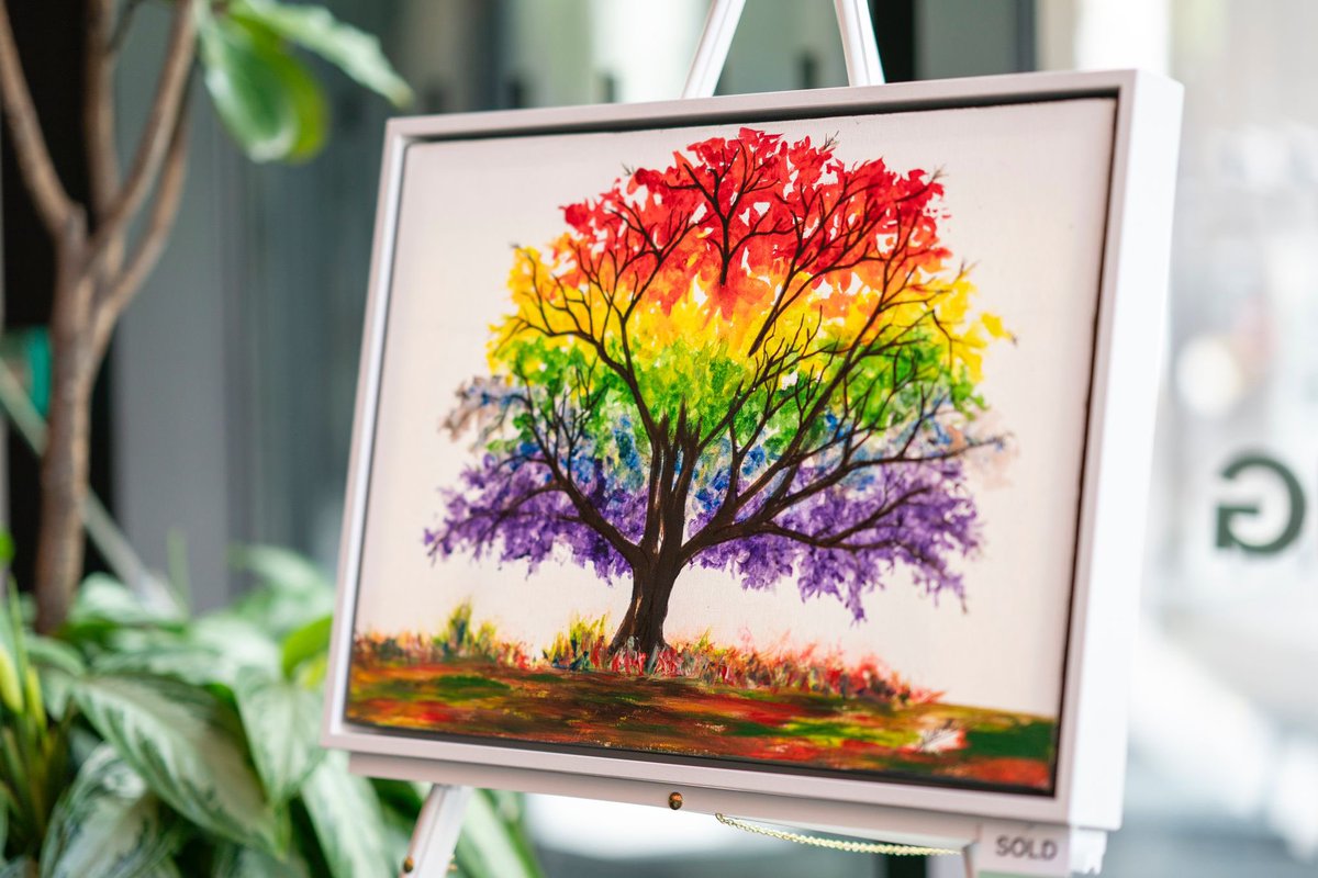 Our art exhibitions have gone down a storm. 7 pieces sold, including this beautiful one. If you like it then check out our website there are several versions of Guan’s Rainbow Tree as a card.