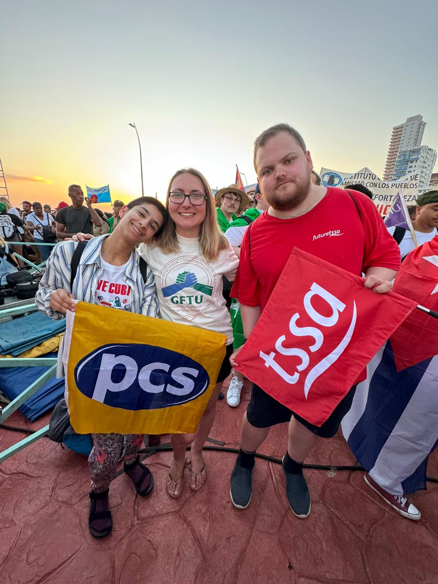 🇨🇺Live from #Cuba #Havanna #MayDay, delegates from our affiliates @Napotheunion , @TSSAunion and @pcs_union on the May Day brigade. #MayDay2024 #GFTU #GFTU125 #Solidarity