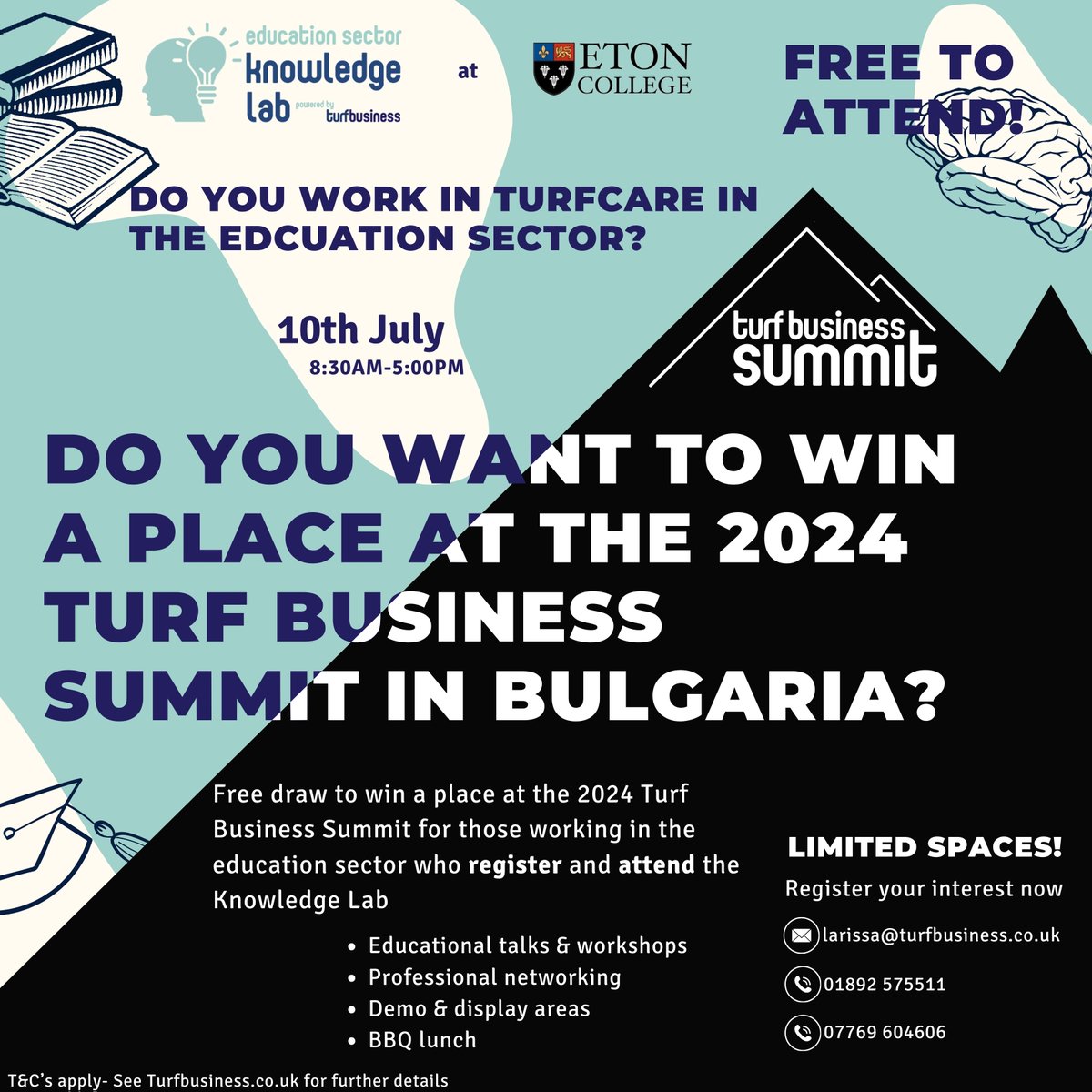 Work in Turfcare in the #education Sector & fancy winning yourself an exclusive spot in Bulgaria for the 2024 Turf Business Summit? 🇧🇬 If you haven't already registered for a spot to attend the Knowledge Lab, now is the time! Full T&C's can be found at turfbusiness.co.uk