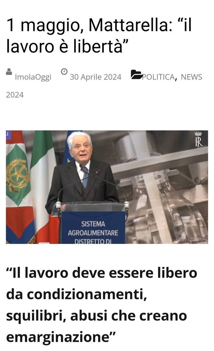 Ha firmato la legge sul greenpass senza il quale non eri LIBERO di lavorare, ha approvato l'obbligo vaccinale con relativa perdita dello stipendio, ha detto 'non si invochi la libertà' ed ora se ne esce con queste parole ? 

Mamma mia....

#PrimoMaggio 
#festadeilavoratori