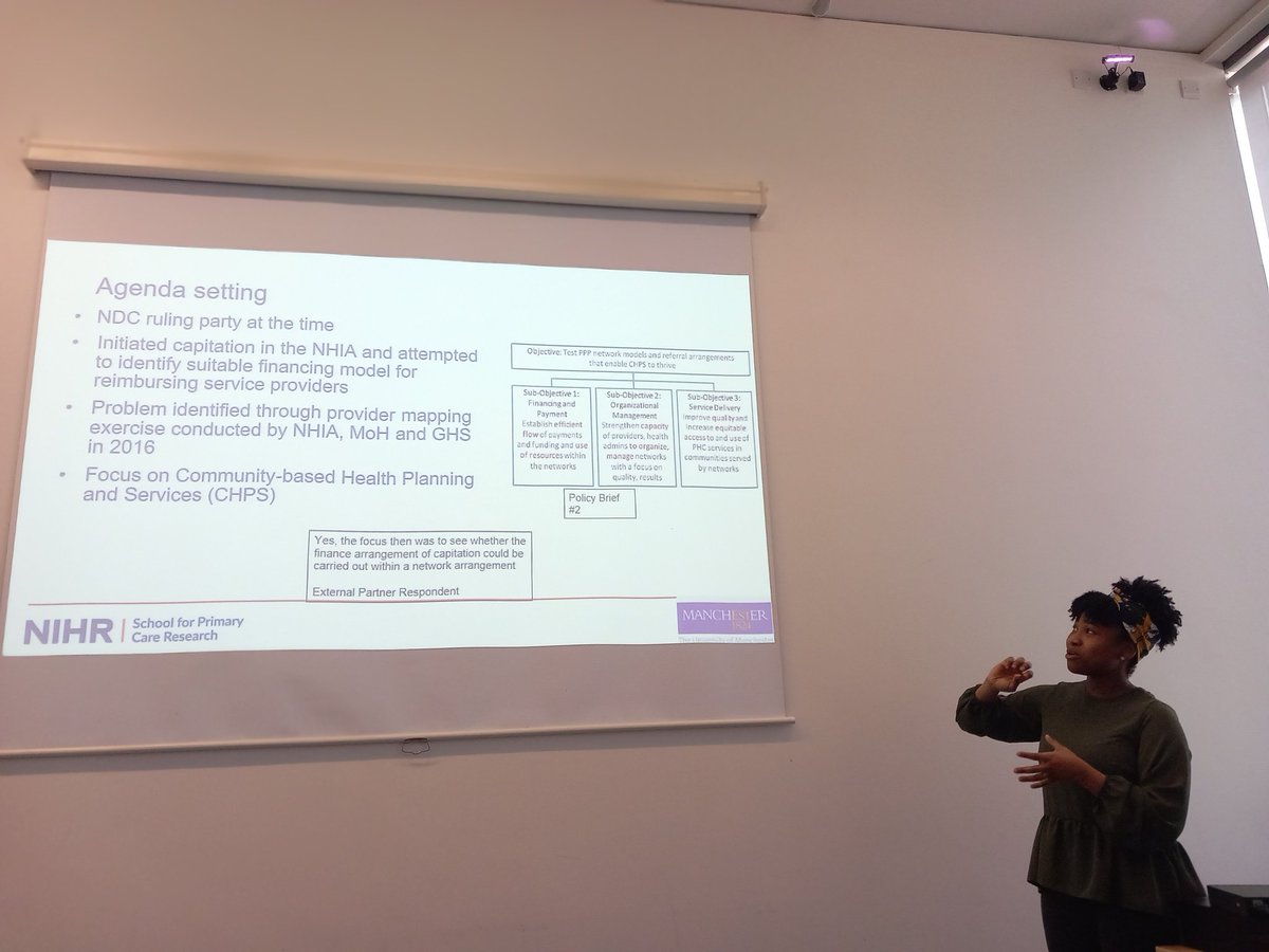 Adwoa Agyemang-Benneh from @HOPE_UoM presenting her PhD work on Primary Care Networks in Ghana and the influence of state and non-state actors - a surprising number of comparisons with English primary care policy! #HPPNUK
