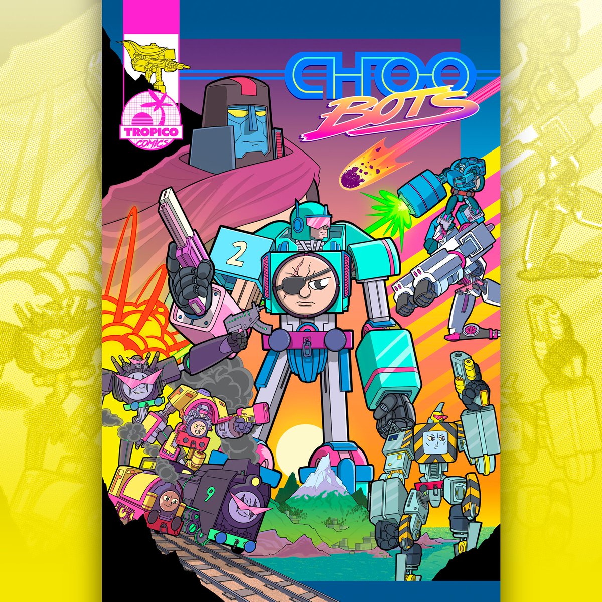The cover to my new comic, Choo Bots! I am super excited to finally put this project out on Kickstarter in the coming weeks! Sign up to be notified on launch here: kickstarter.com/projects/danle… #comics #kickstarter #steamtrain #giantrobot #whatever #blahblah
