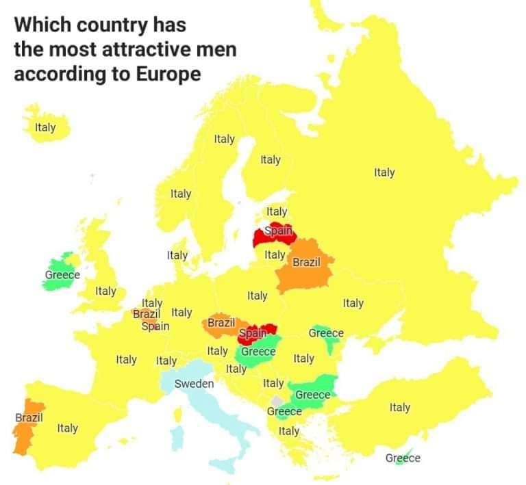 Which country has the most attractive men according to Europe