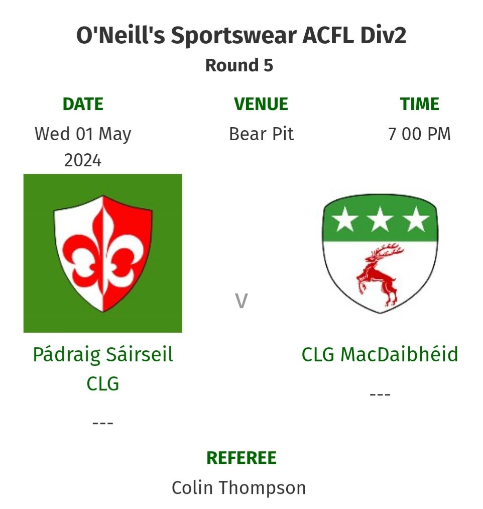 A reminder that our senior footballers are in league action tonight. Let's get up and cheer the lads on.