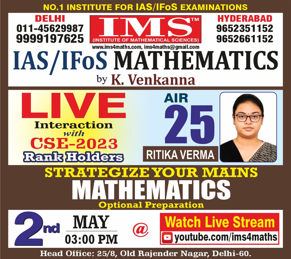 🌐 Explore more on our website:- ims4maths.com/upsc-final-res…
📍Visit our head office:👉  25/8, Old Rajender Nagar Market, Delhi-110060
For inquiries: 📞 011-45629987 or wa.me/9999197625
📍 Map:- maps.app.goo.gl/myD36h8BjC8PRR…

#UPSC #CSE2023 #SuccessStory #MathematicsMatters #IMS