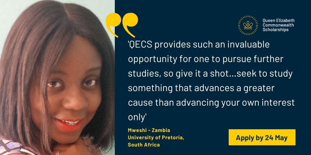 ‘QECS provides such an invaluable opportunity’ - Mweshi Chibangulula from Zambia studied at @UPTuks. #QECS supports students from across the #Commonwealth to create change in their communities. Apply by 24 May ➡️buff.ly/3J1wSo9