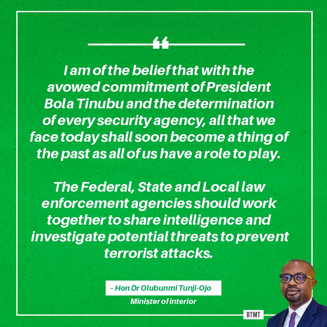 Hon Olubunmi Tunji-OjO believes that every law enforcement agencies should work together to share intelligence and investigate potential threats in order to work and tackle the insecurity issues we face as a country

#BTOat42
 #StarBoy
 Olubunmi Tunji-Ojo