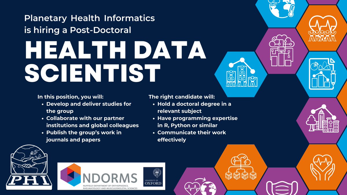 Interested in using #realworlddata and international collaboration for the prevention and treatment of human diseases? PHI is hiring a #postdoc in #healthdatascience to support our planetary health research. Closes 8th May

ndorms.ox.ac.uk/jobs/postdocto…

@ndorms @CSMOxford