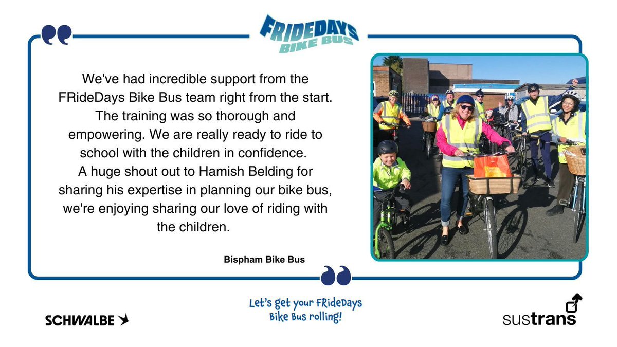 An email to the FRideDays Bike Bus team is all it took to initiate support for the Bispham Bike Bus which launched during the Sustrans #bigwalkandwheel!🎉 Let's get your #FRideDays #bikebus rolling ! Download the FREE toolkit 👉 buff.ly/3P74WDo @sustrans @schwalbeUK