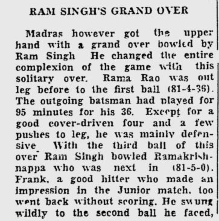 AG Ram Singh delivered a three-wicket maiden over that reduced Mysore from 81/3 to 81/6.
#RanjiTrophy #Chennai #CricketTwitter