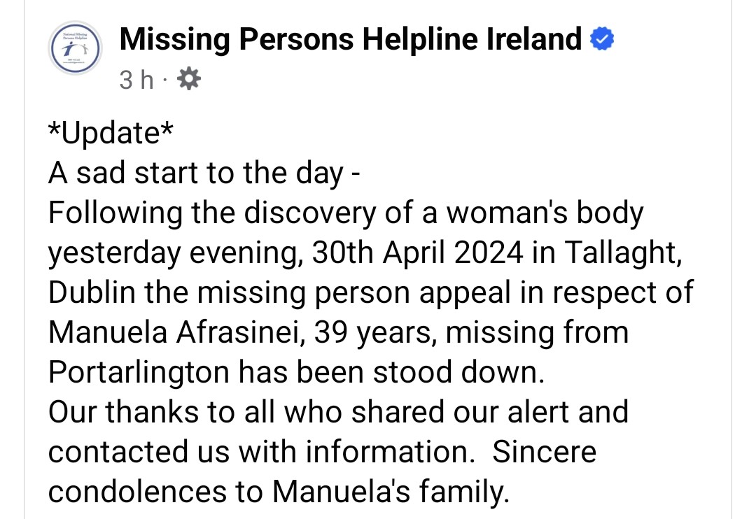 edelfaherty's tweet image. Heartbreakingly, devastating news this morning. Manuela has been found. May she rest in peace. 💔💔💔
Thank you to everyone for sharing the posts over the last few days.🙏🙏
